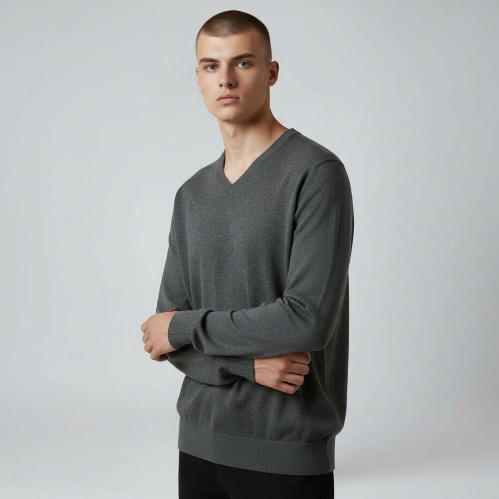 Banana Republic Mens L Gray Silk Cashmere V Neck Pullover Sweater Luxury Soft